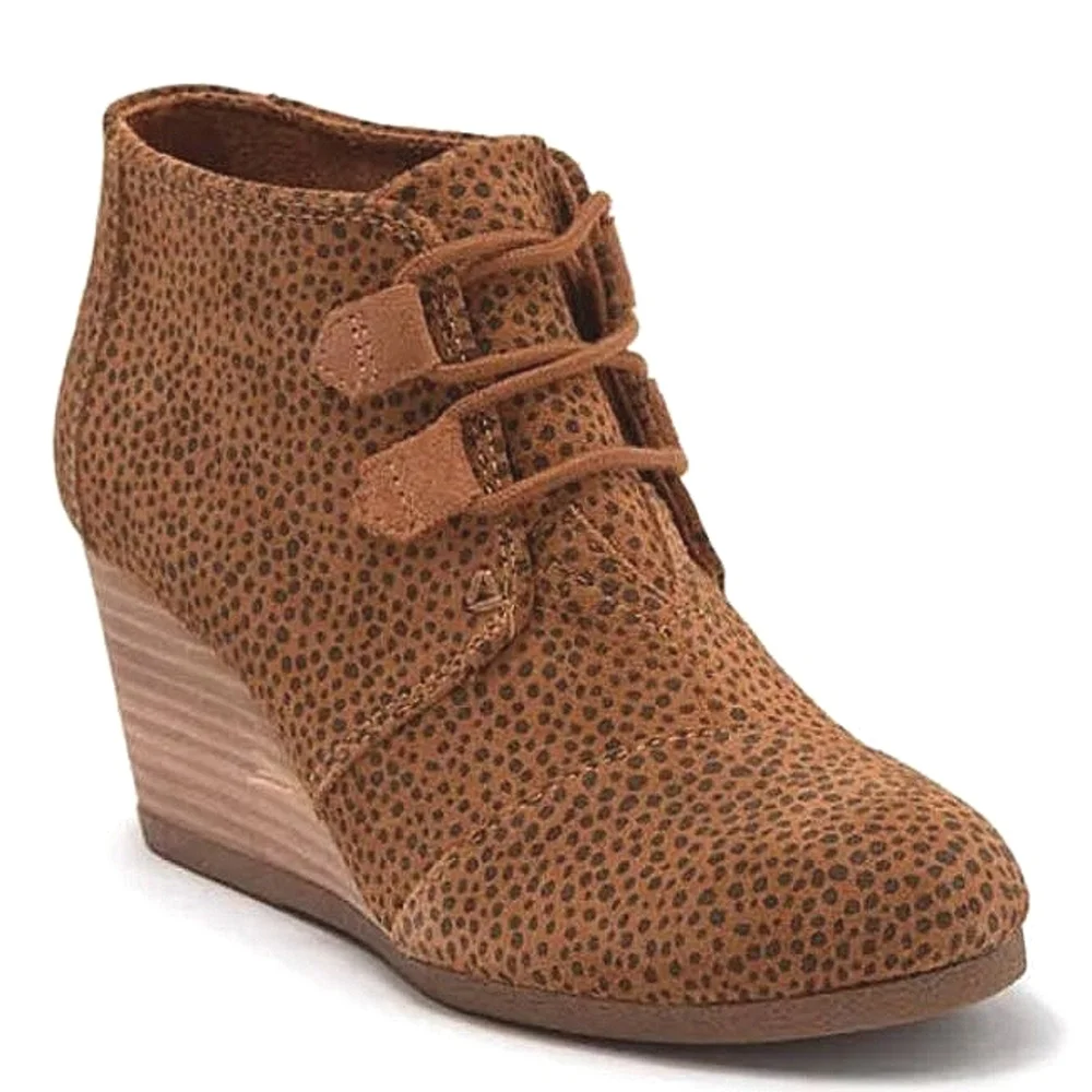 New w/o Box Toms Kala Genuine Suede Mini Cheetah Print Lace-Up Wedge Booties 10